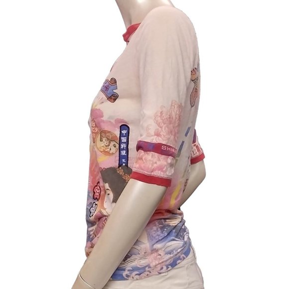 Vintage Lucky Brand Rare Y2K V-Neck Geisha Graphic Tee - Picture 7 of 10